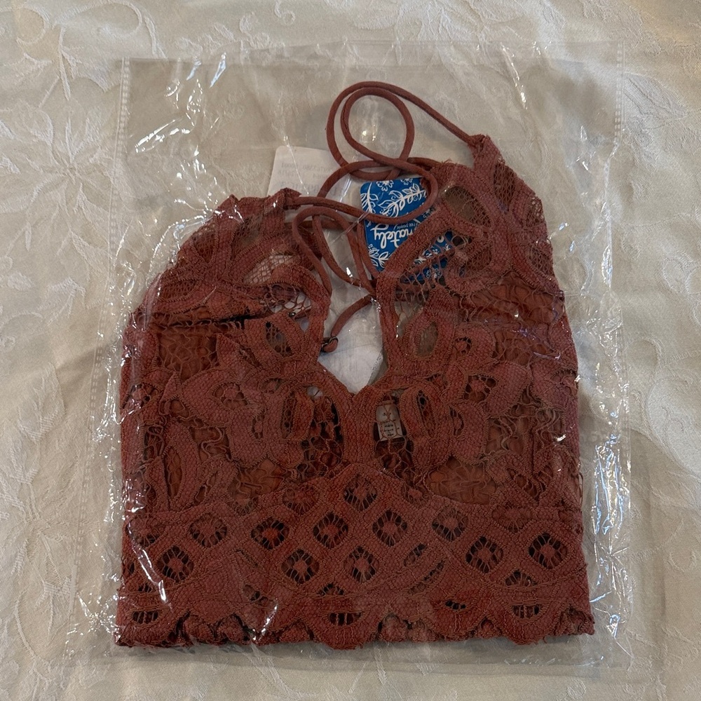 Free People Lace Crop Top in Rust